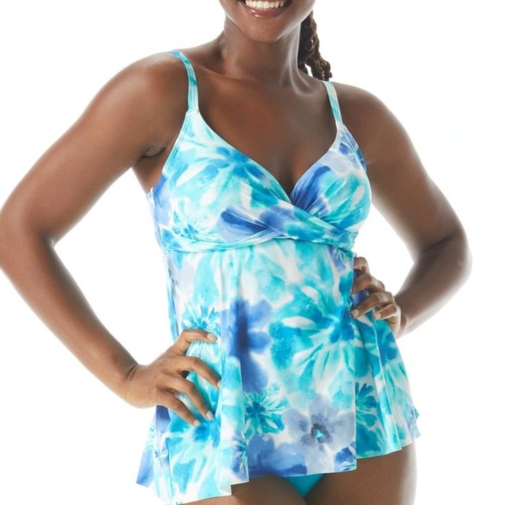 Coco Reef Contours Sorrento Coastal Floral Diamond Wrap Tankini Top Blue‎ 8/32C